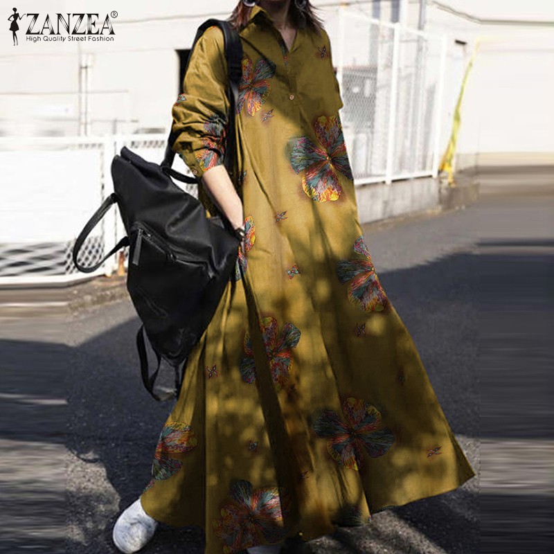 ZANZEA Đầm maxi tay dài phong cách thời trang dành cho phái đẹp
