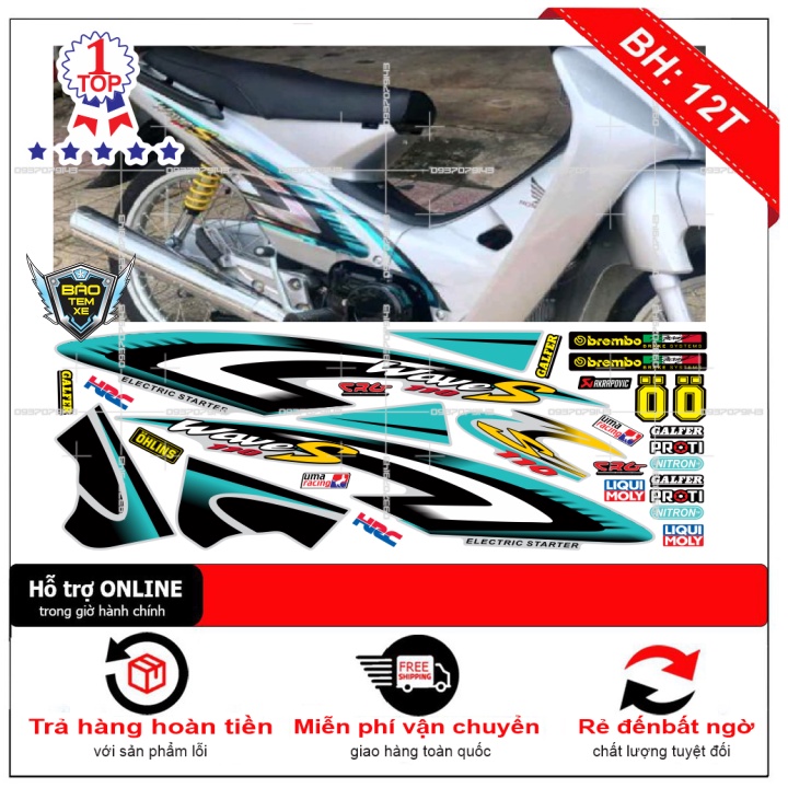 Tem rời dán xe wave nhỏ đời đầu chữ S dán xe bạc - Bi Decal