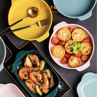 Đĩa sứ, thố nướng - màu macaron xinh xắn - dùng làm đĩa decor sâu lòng hình chữ nhật và hình tròn