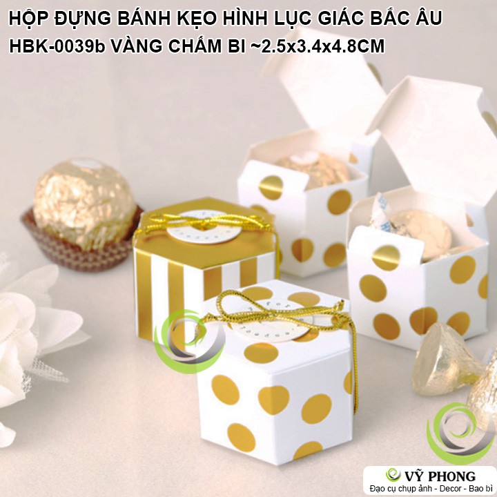 SET 10 HỘP ĐỰNG BÁNH KẸO NOEL GIÁNG SINH SỌC BI NHŨ VÀNG ĐỰNG QUÀ TẶNG CHRISMAS HÌNH LỤC GIÁC PHONG CÁCH BẮC ÂU HBK-0039