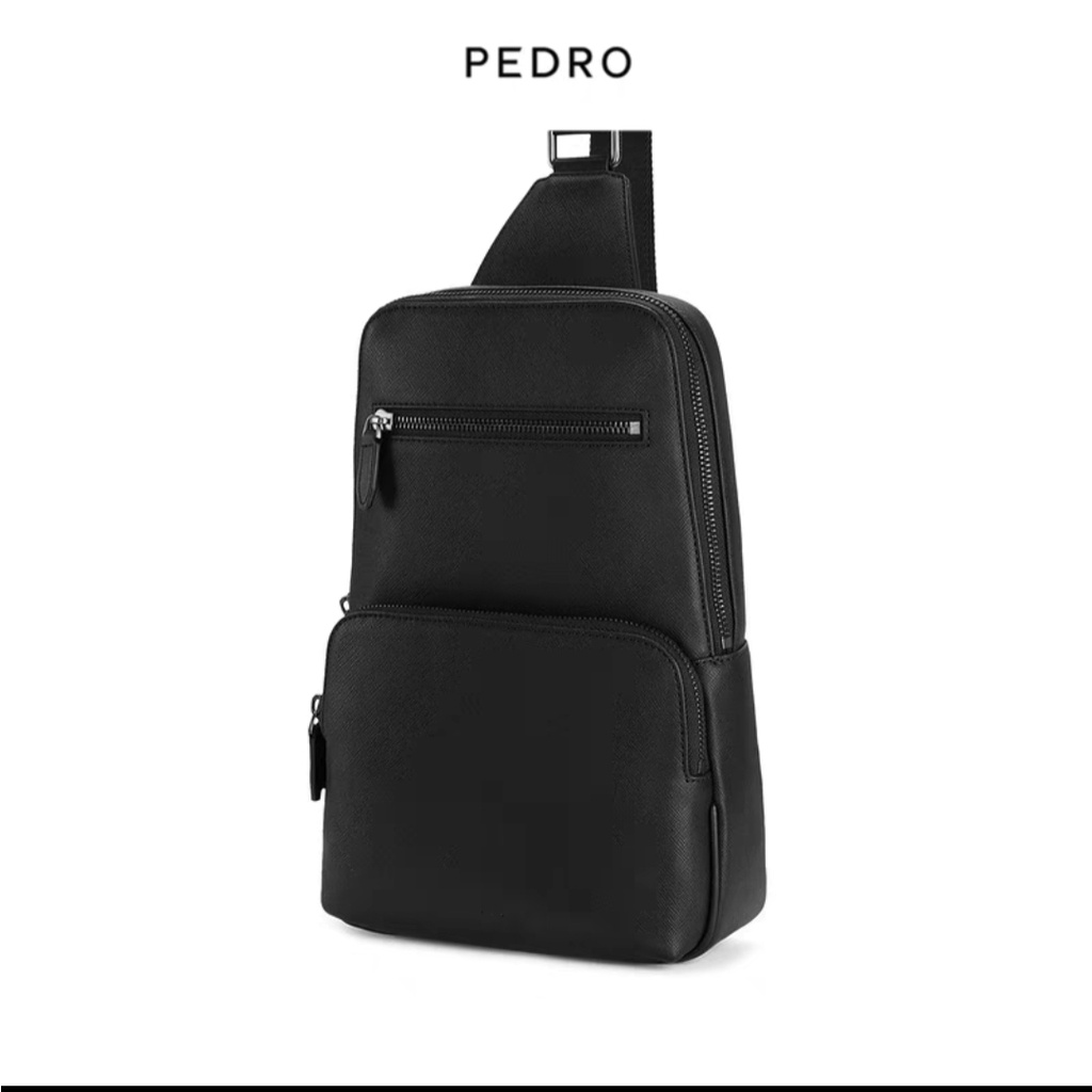 Túi đeo chéo nam Pedro cao cấp hai ngăn da trơn đơn sắc tối giản