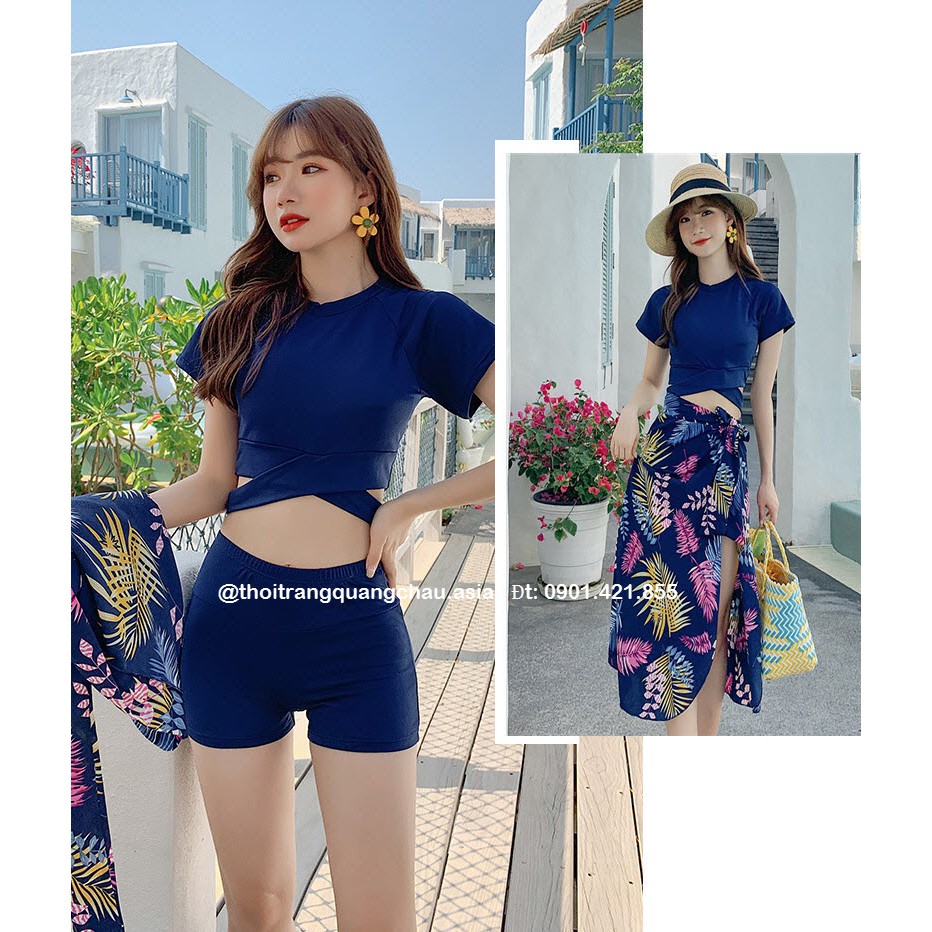 [Hàng Nhập] Đồ Bơi, Set bikini 3 mảnh, áo+quần kèm Váy choàng #028107 nữ tính