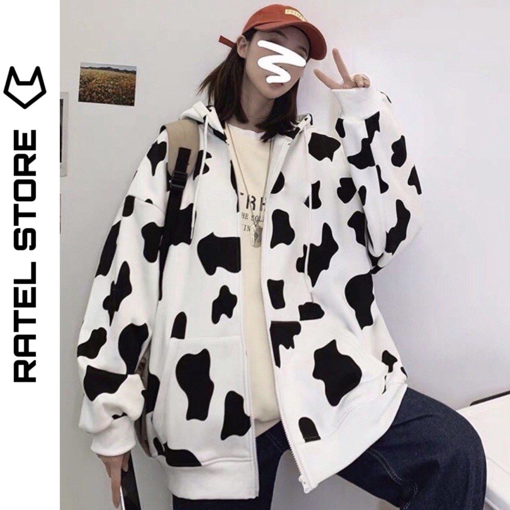 Áo Khoác Dây Kéo Jacket Con Bò Sữa Ulzzang Unisex Form Rộng