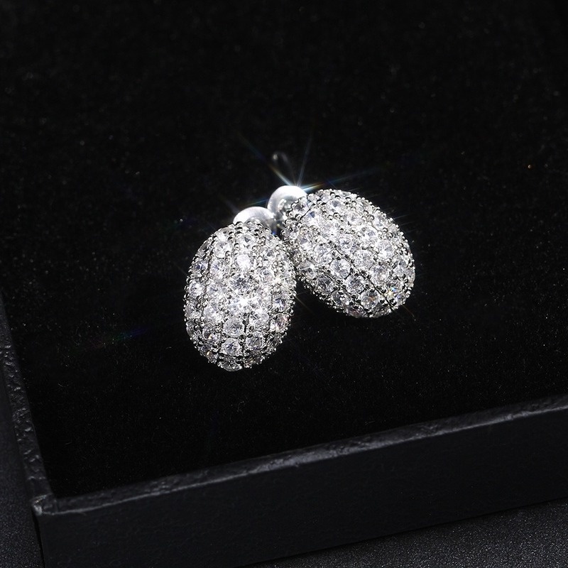 Khuyên Tai Hình Oval Đính Đá Zircon Trắng Phong Cách Đơn Giản Thời Trang Mới Cho Nữ