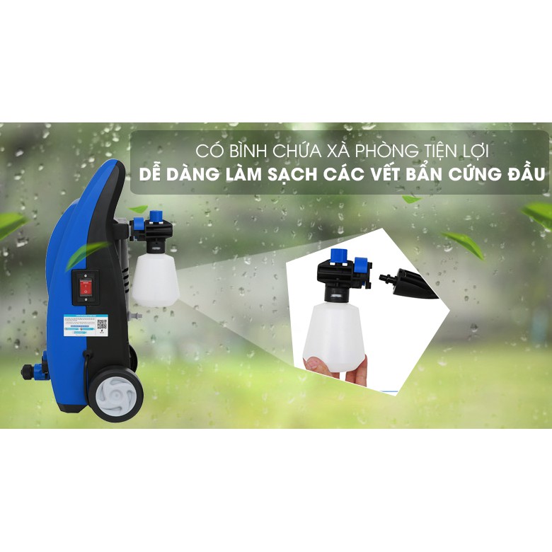 Máy xịt rửa xe cao áp Kachi MK192 1200W áp lực mạnh, có bánh xe dễ dàng di chuyển