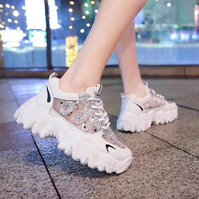 Giày sneaker nữ lưới nhũ OOR đế sóng 6p tôn dáng hot trend