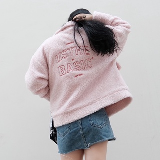 Usthebasic - Áo khoác lông Faux Fur Embroidered Logo Jacket