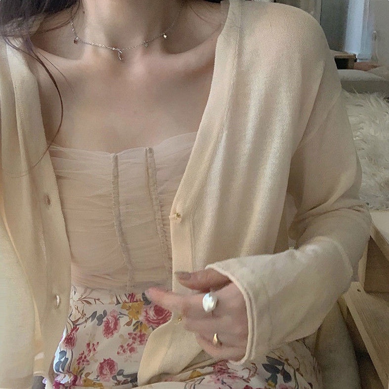 Áo Khoác Cardigan Chống Nắng Vải Lụa Lạnh Mỏng Màu Trắng Thời Trang Mùa Hè Cho Nữ