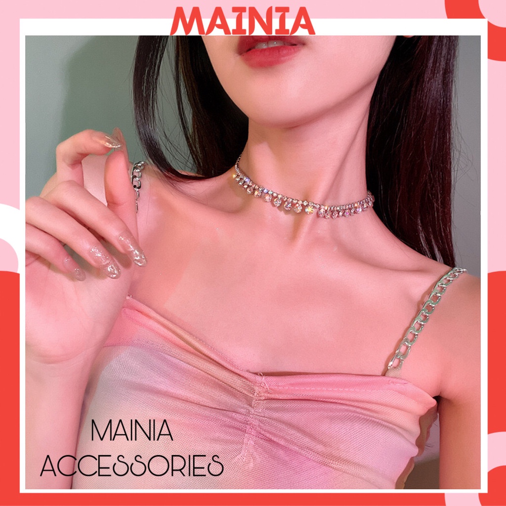 Choker Vòng Cổ Đính Đá Tròn Phong Cách Hàn Quốc Lấp Lánh Thời Trang Mainia Shop
