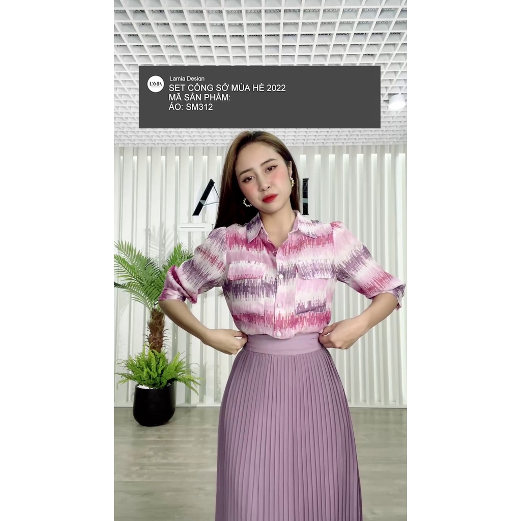 Áo sơ mi nữ Lamia Design SM312 màu tím hồng kẻ