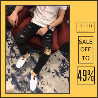 Quần Jean Nam Đen AIMIRI Có Đính Đá Cao Cấp Phong Cách Hàn Quốc Ống Côn Màu Đen