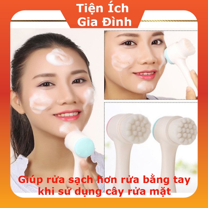 Bàn chải rửa mặt 2 đầu silicone, Dụng Cụ Rửa Mặt 2 Đầu Silicone cầm tay, máy rửa mặt cầm tay [Có sẵn]