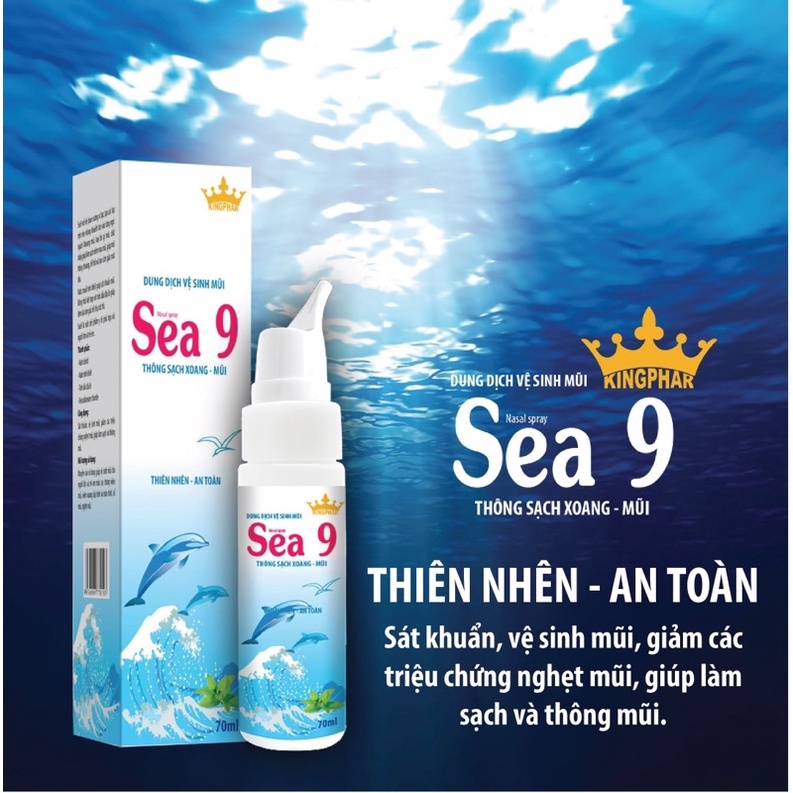 Combo 1 chai Xịt Mũi SEA9 (70ml) + 1 chai Xịt Họng Kingphar (30 ml) :giảm ho, đau rát họng, khan tiếng