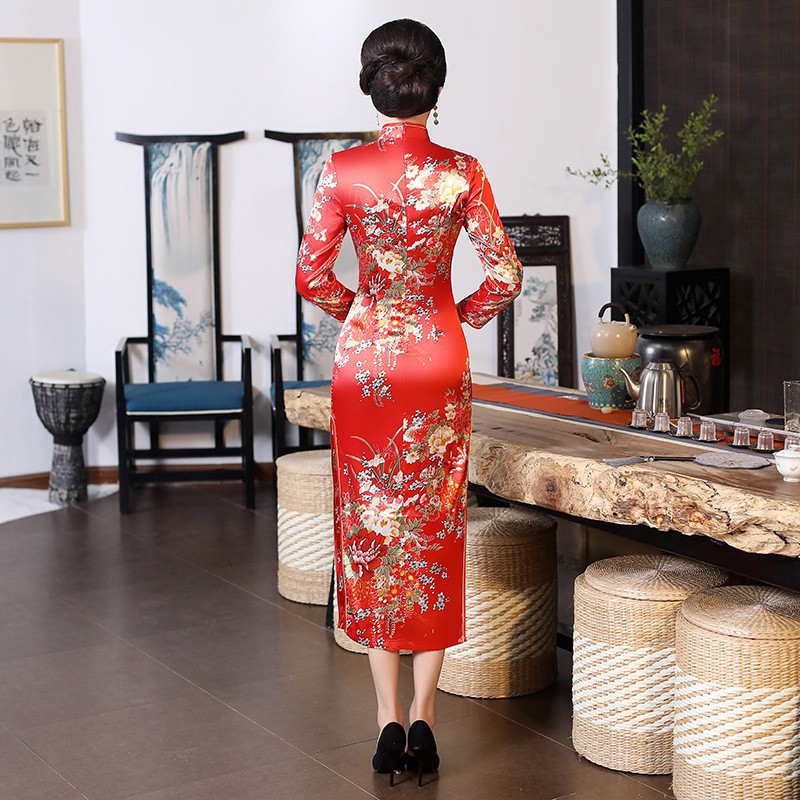 Chinese National Cheongsam Slim Women Long Dress Long Sleeve Vintage Dresses | BigBuy360 - bigbuy360.vn