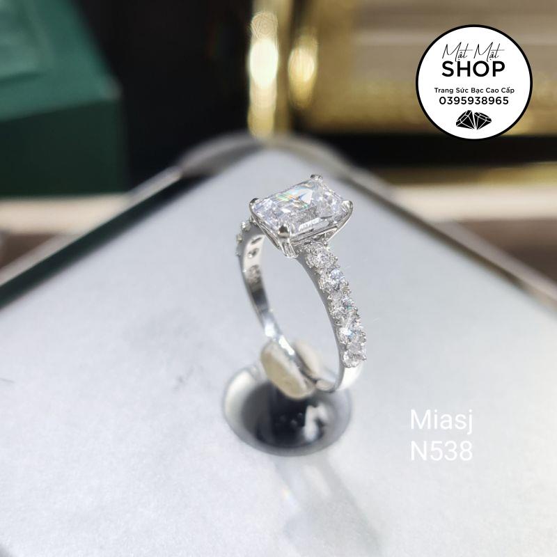 Nhẫn nữ Bạc Ý S925 hột vuông Baguet cao cấp Cz siêu sáng N538 | MiASJ Mi.A Trang sức bạc