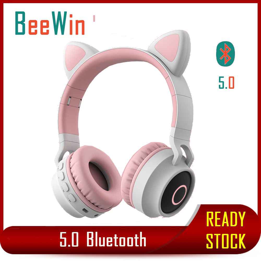 Tai Nghe Bluetooth 5.0 Không Dây Hình Mèo Dễ Thương Có Đèn Led