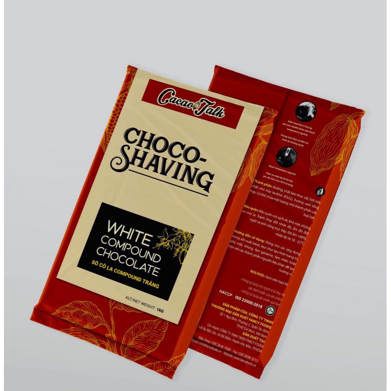 Socola Choco Shaving Đen/ Trắng Cacao Talk 1kg dùng tạo hình trang trí, phủ mặt, nhúng, làm ganache, làm nhân
