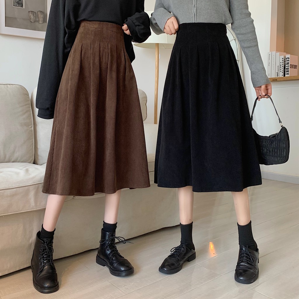 Chân Váy Midi Xiaozhainv Dáng Chữ A Lưng Cao Phong Cách Retro Hàn Quốc | BigBuy360 - bigbuy360.vn