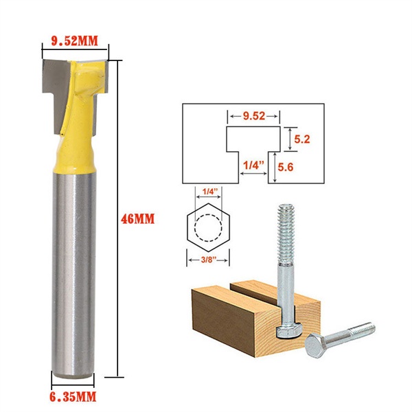 Mũi phay gỗ tạo rãnh T gắn bulong cán 1/4