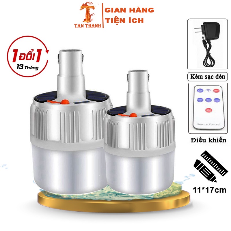 ❤️ Bóng đèn tích điện❤️ Đèn led tích điện năng lượng mặt trời 100W siêu sáng, 5 chế độ có điều khiển