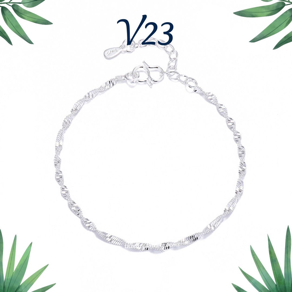 V23 Lắc tay/Lắc chân xoắn lá tráng gương Bạc thật Thiên Cát s950