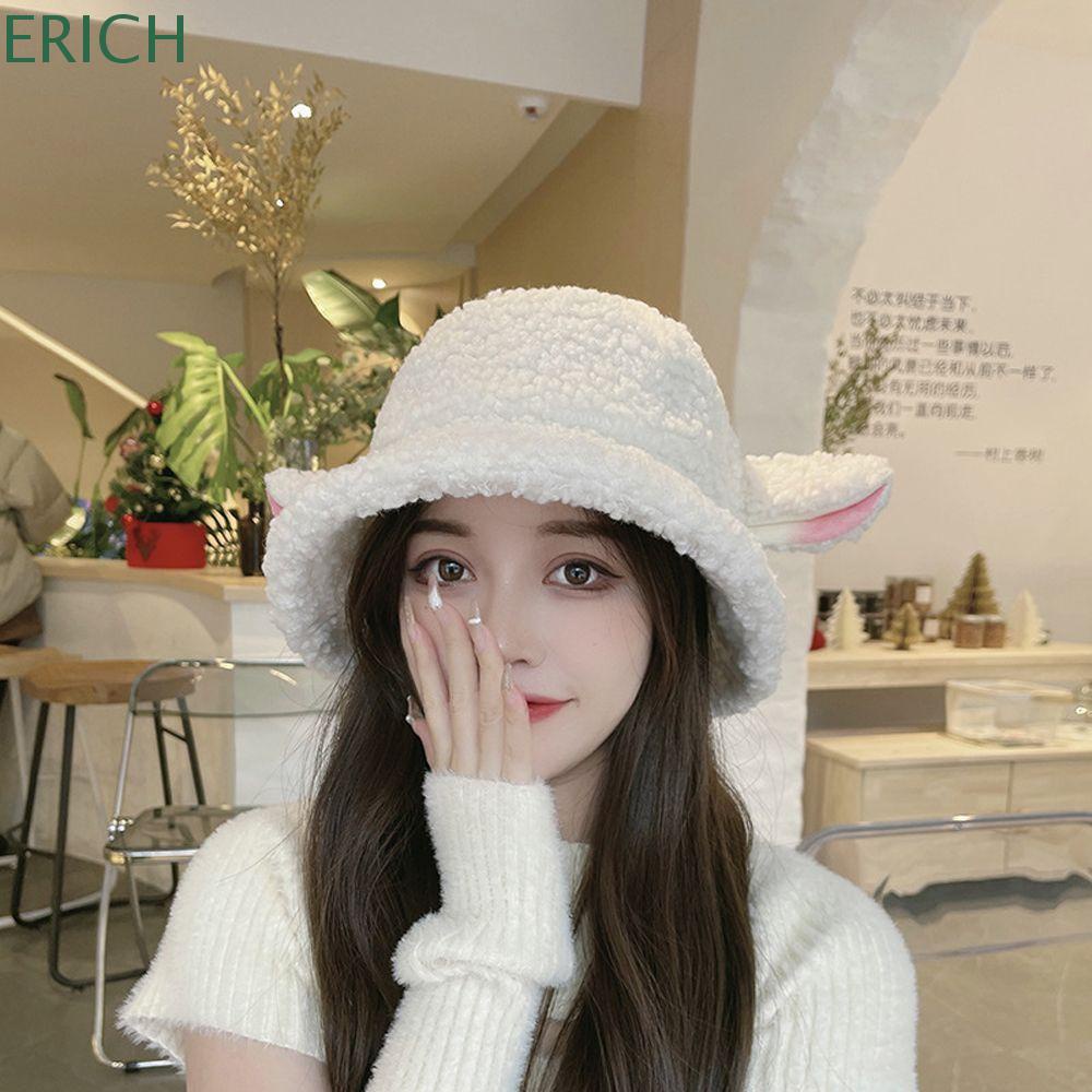 Mũ Bucket Hình Tai Cừu Bằng Vải Bông Dễ Thương Cho Nữ
