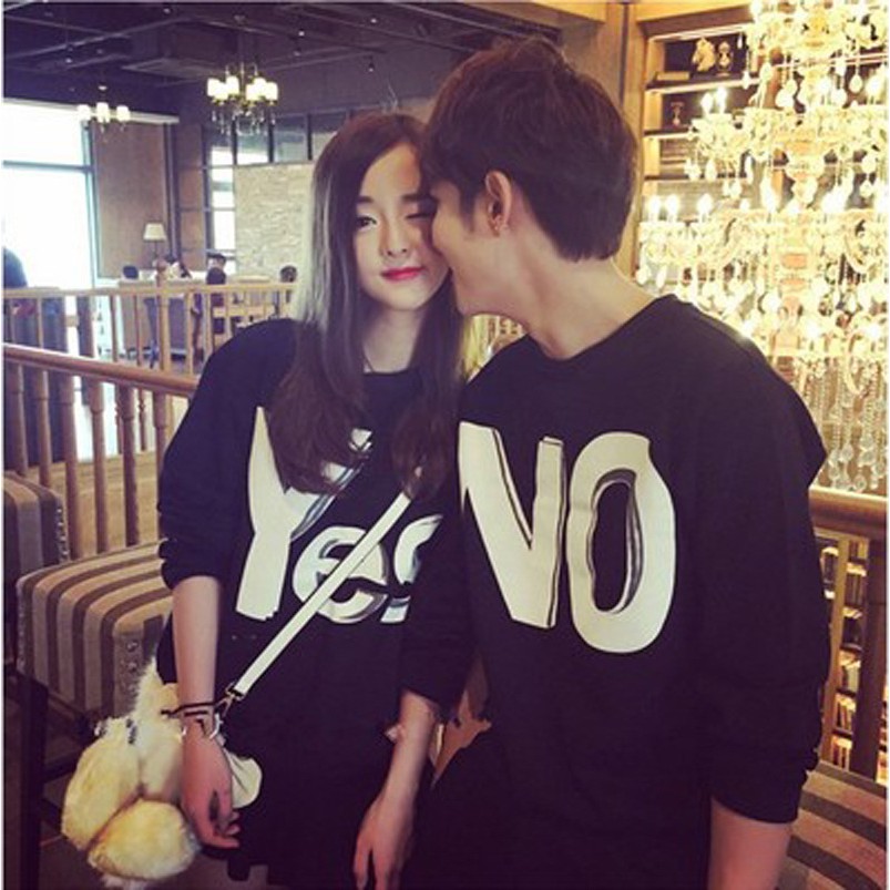 Áo đôi nỉ bông dài tay thu đông nam nữ YES NO chất đẹp màu đen YAME Couple