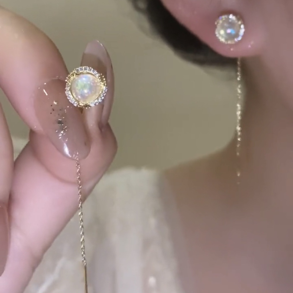 Bông Tai Mạ Bạc 2022 S925 Đính Ngọc Trai Sang Trọng