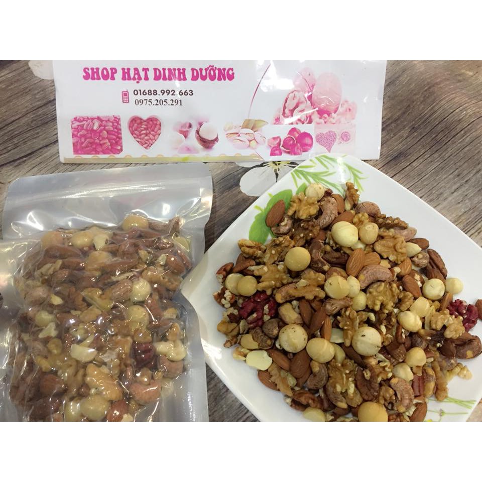 Hạt mix ăn liền 200g (5 loại hạt dinh dưỡng: macca, điều, óc chó, hạnh nhân, bí)