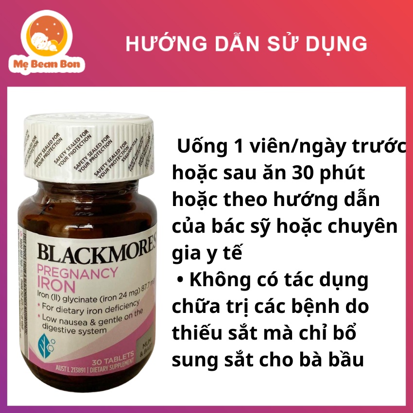 Viên Sắt Cho Bà Bầu Blackmores Pregnancy Iron của Úc 30 viên phòng Ngừa Thiếu Máu Không Gây Táo Bón tốt cho mẹ và bé