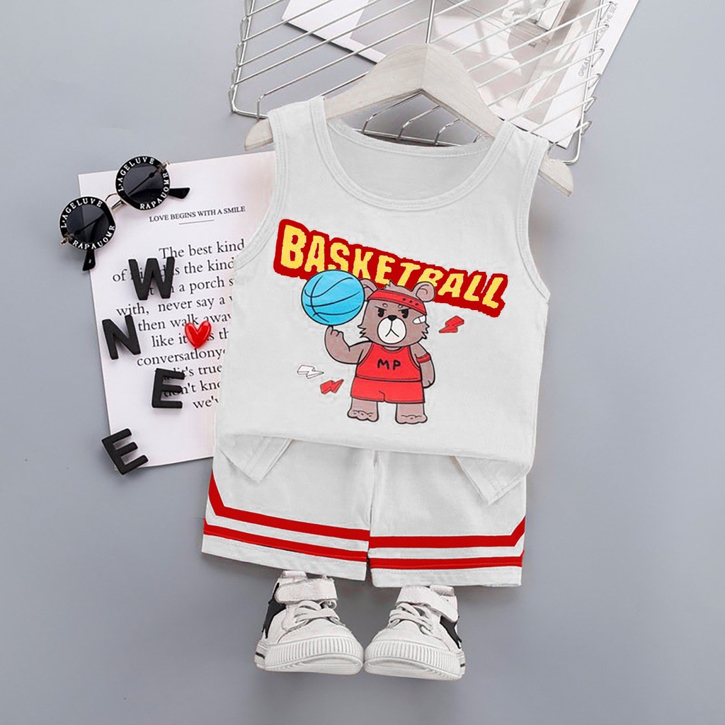 BỘ THUN BA LỖ HÌNH GẤU BASKETBAL CHO BÉ TRAI BÉ GÁI( KÈM ẢNH THẬT)