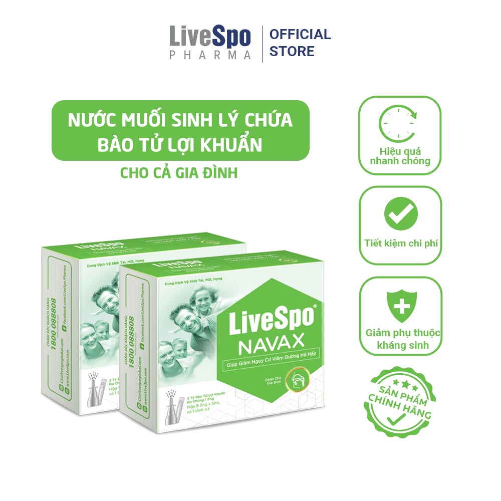 Combo 2 Nước muối sinh lý bào tử lợi khuẩn LiveSpo Navax Family - Dành cho gia đình 5 ống x 5ml