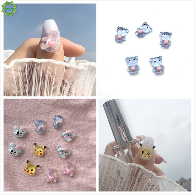 [Hàng mới về] 1/10 Đá giả đính móng trang trí nghệ thuật bằng nhựa resin hình gấu/pikachu