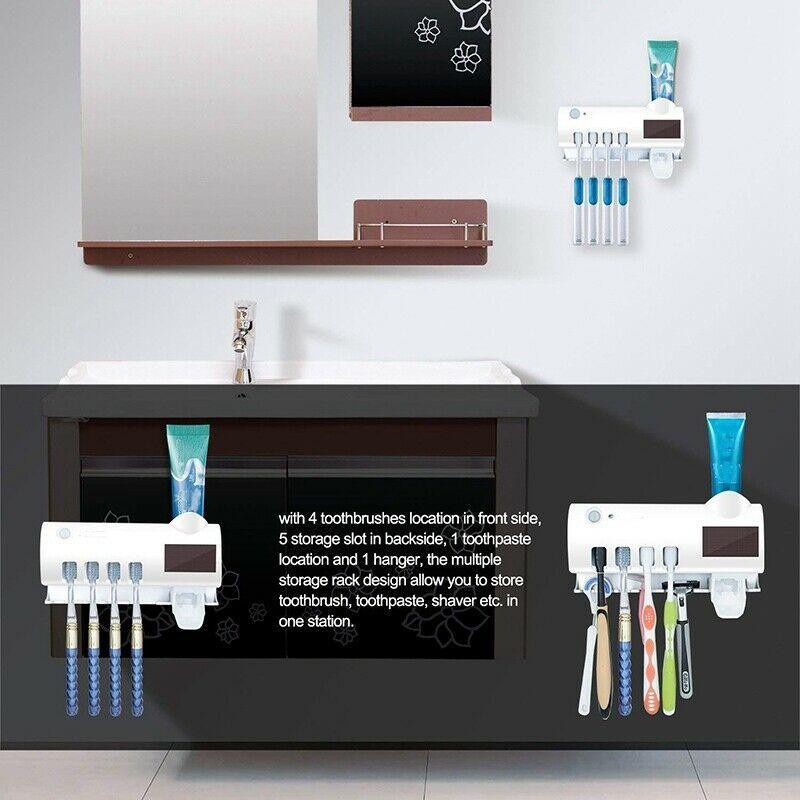 Giá treo tường đựng kem đánh răng tiệt trùng bàn chải 2in1 Toothbrush Disinfector UV - HanruiOffical