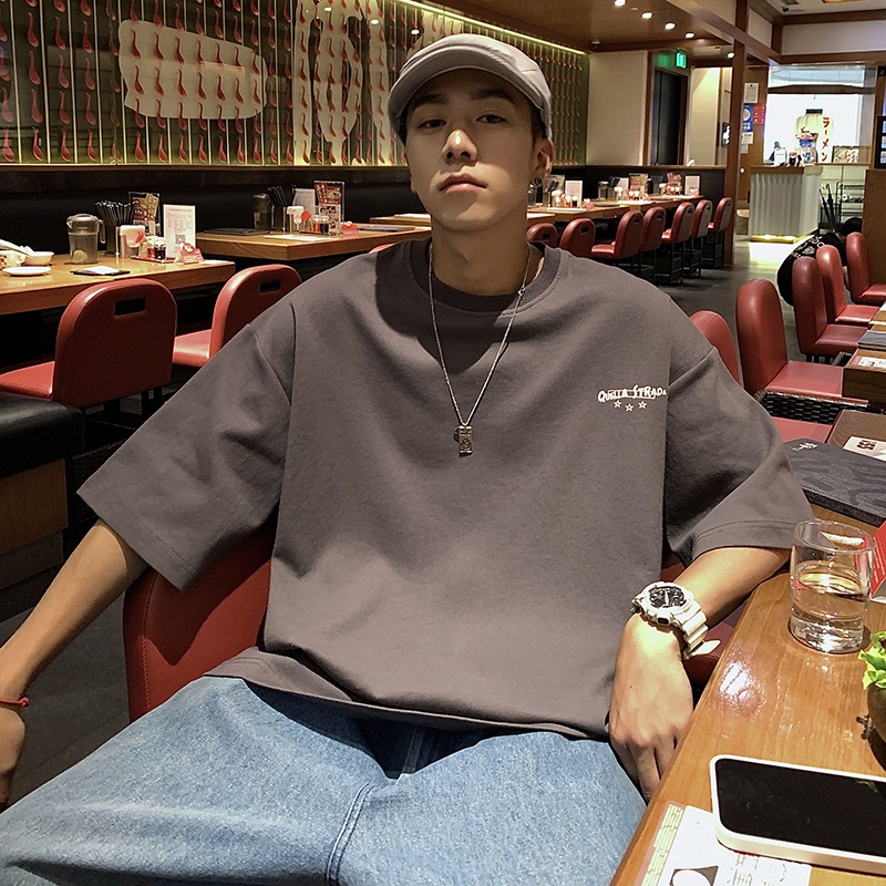 Áo Thun Tay Ngắn Cổ Tròn In Chữ Đơn Giản Thời Trang Phong Cách Hàn Quốc Cho Nam Size S-5XL