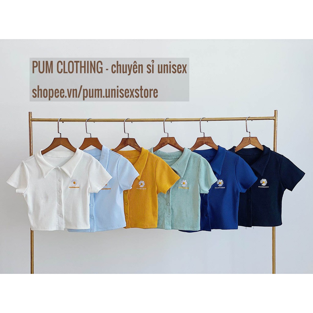 Áo CROPTOP THÊU HOA cổ bẻ