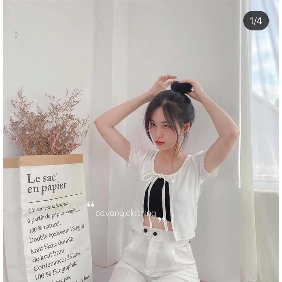 Áo croptop thun gân buộc dây sexy NU