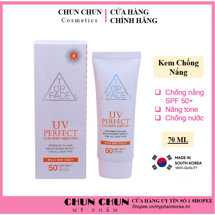 Kem chống nắng chiết xuất từ Collagen ARRATOPFACE Hàn Quốc 70ml giúp bảo vệ da làm da trắng trắng tự nhiên