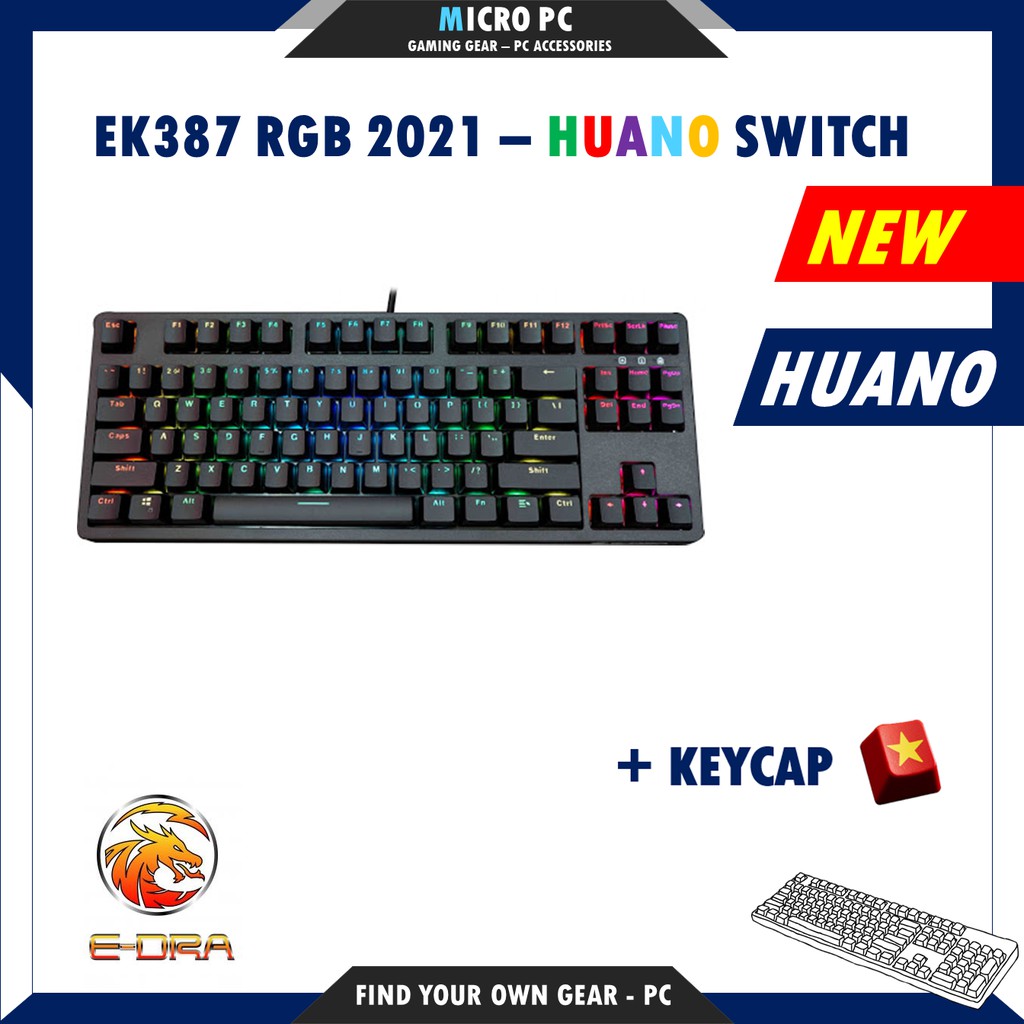 Bàn Phím Cơ Gaming🎮FREESHIP🎮 E-DRA EK387 RGB 2021 (Huano Switch/Type C/Cherry Stab) - Hàng chính hãng BH 24 tháng