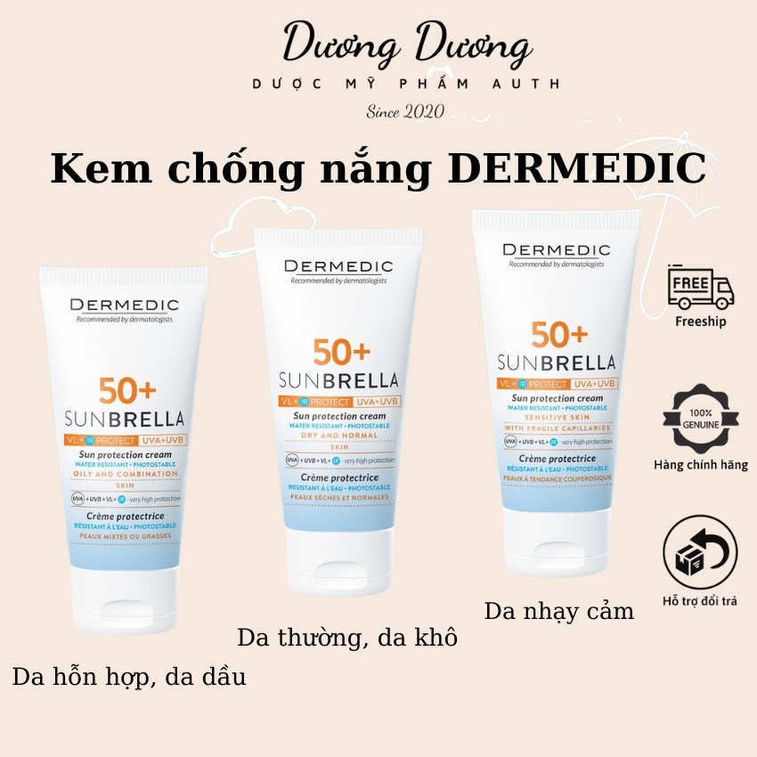 Kem chống nắng Dermedic Sunbrella SPF 50+ 50ml kem chống nắng phổ rộng cho da hỗn hợp, da dầu mụn, nhạy cảm