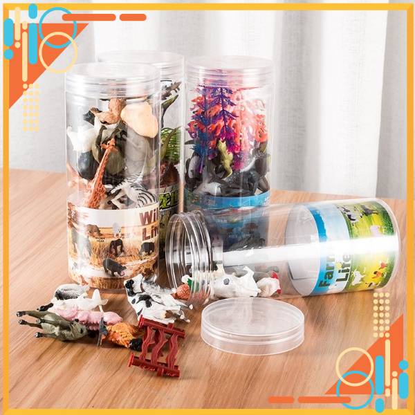 Đồ chơi mô hình con vật cho bé khám phá thế giới, bộ thế giới động vật và cây cối có hộp đựng