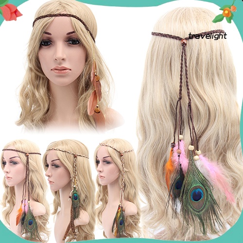 Băng Đô Dây Bện Phối Lông Vũ Phong Cách Boho Thời Trang Cho Nữ