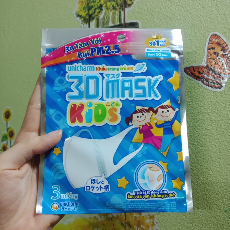 Khẩu trang trẻ em Unicharm 3D Mask kids gói 3 miếng