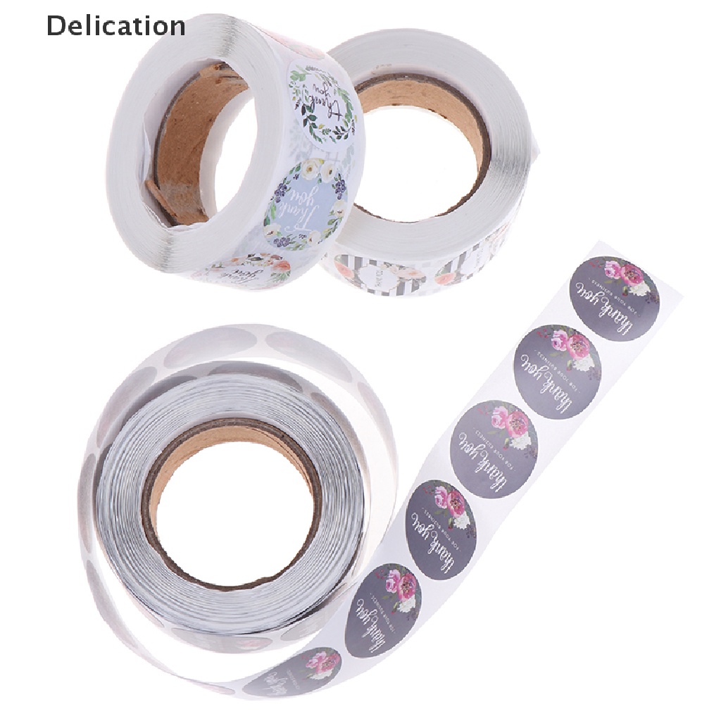 Set 500 Miếng Dán Niêm Phong Bao Thư Hình Tròn In Chữ Thank You Và Hoa