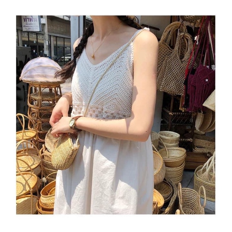 Váy 2 dây dệt kim bánh bèo dành cho các nàng trong mùa hè , phối đi biển
