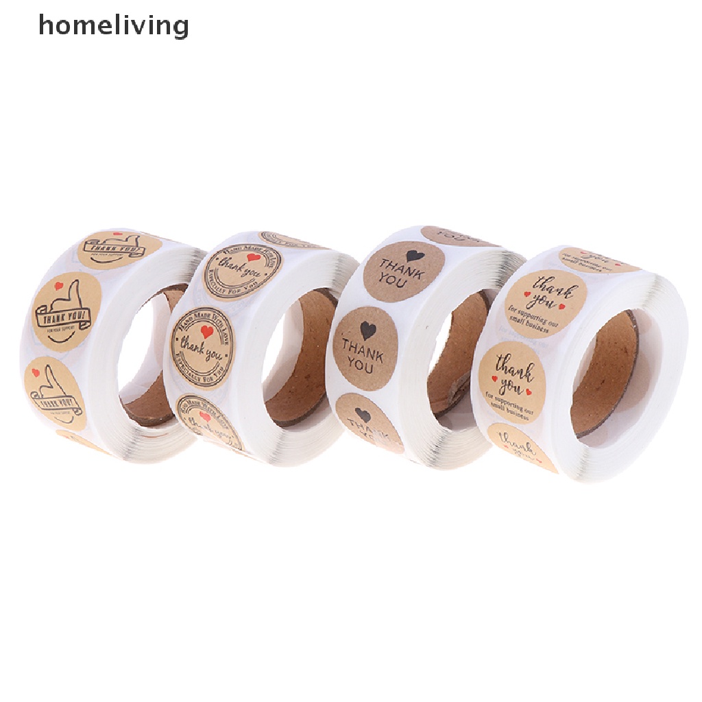 Cuộn 500 Nhãn Dán Thank You Hình Tròn Bằng Giấy Kraft Tự Nhiên