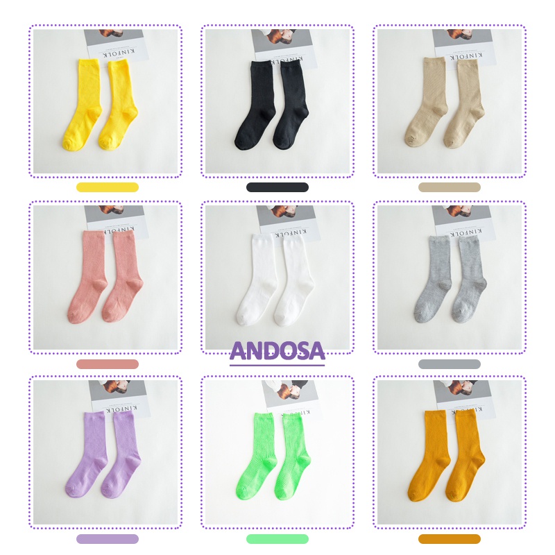 Tất vớ cổ cao nam nữ trơn nhún vải cotton cute dễ thương phong cách Hàn Quốc ANDOSA T02