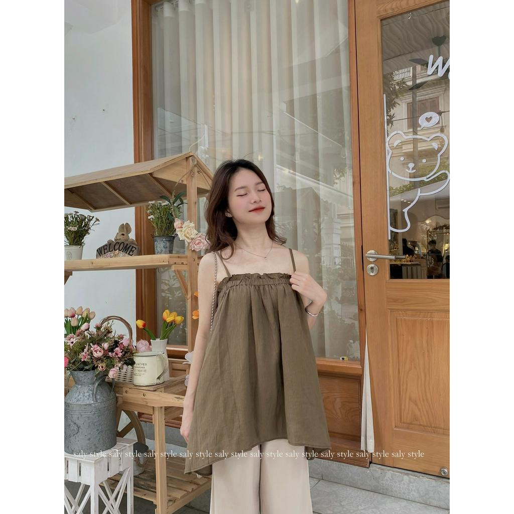 Áo 2 dây bèo ngực chất đũi nhăn Saly _AoA8741_P0K37