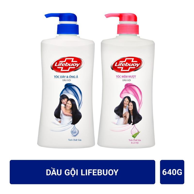 Dầu gội Lifebuoy Tóc Dày Óng Ả Xanh và Tóc Mềm Mượt Hồng 640g