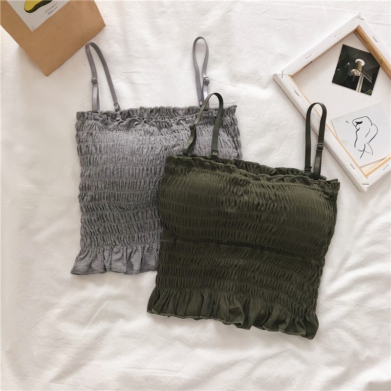 NZN Áo lửng hai dây NZN có mút đệm ngực phong cách thời trang cho nữ